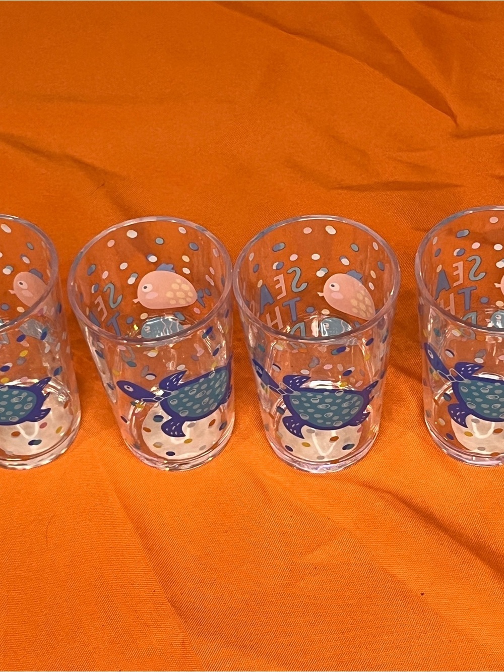 Set of 8 kids plastic Glasses - Blue & Pink Sea Life Design